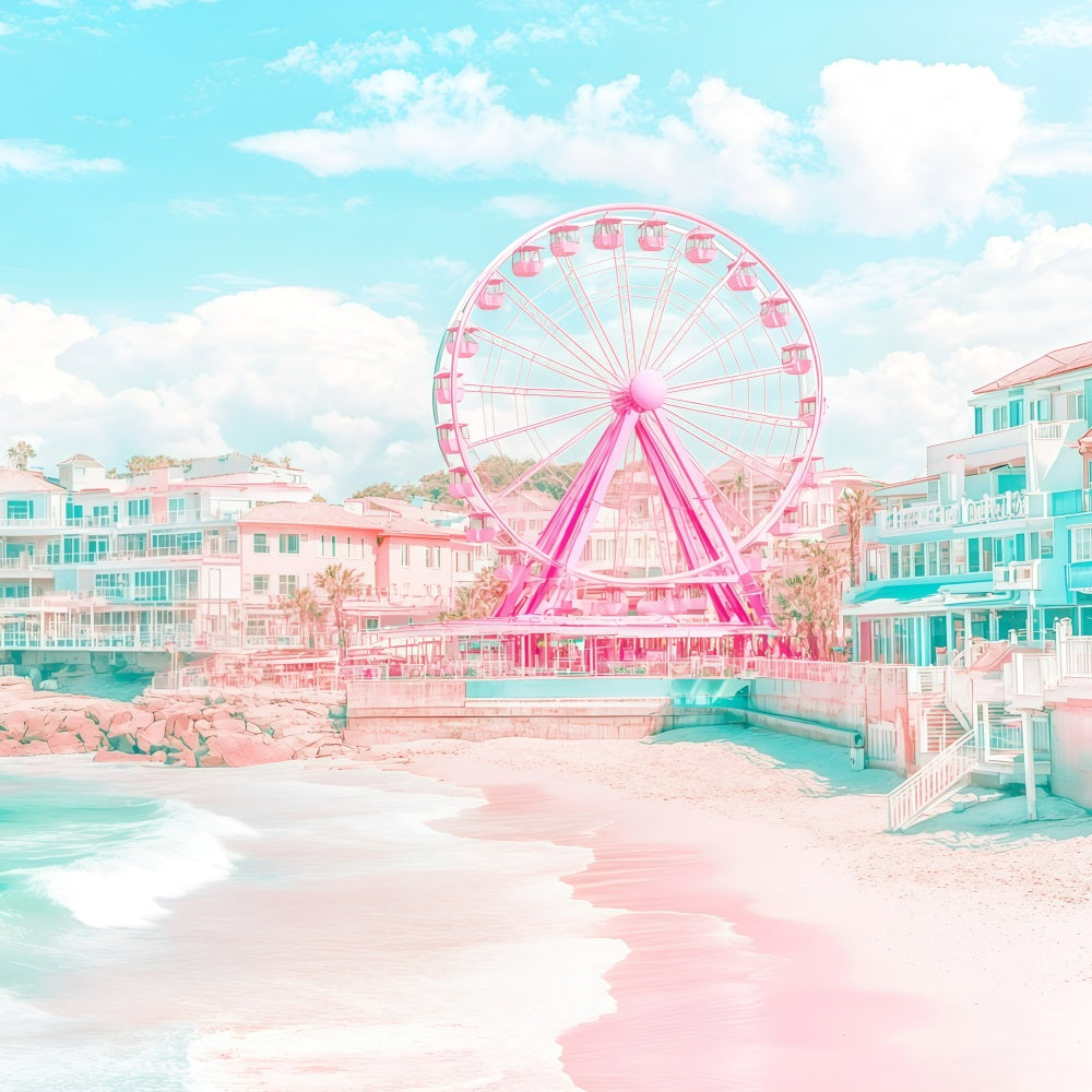 Beach Theme Backdrop Summer Coastal Town Ferris Backdrop UK GQ4-272