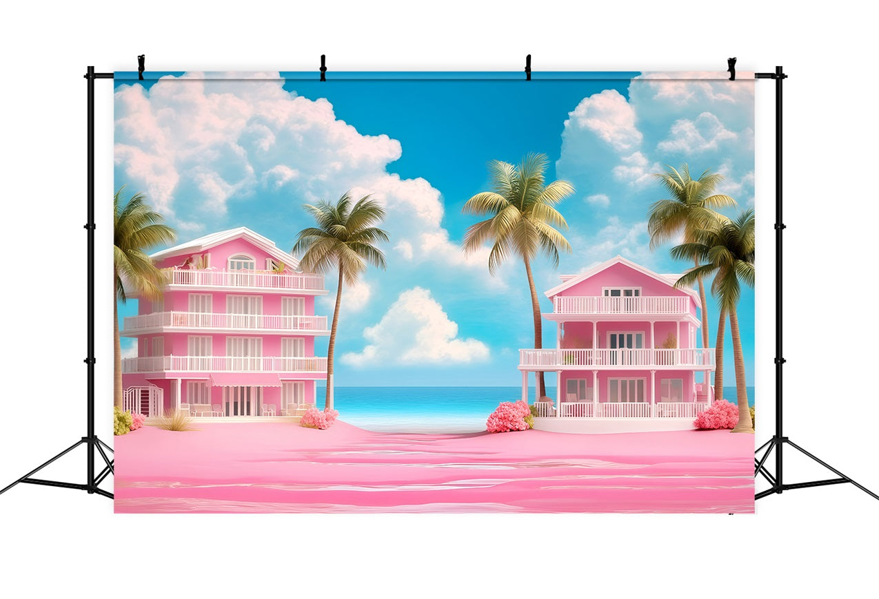 Summer Backdrop Pink Beach Villas Palm Backdrop UK GQ4-273