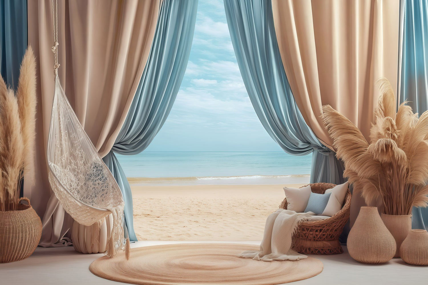 Beach Backdrop Photography Summer Hammock Curtain Backdrop UK GQ4-277