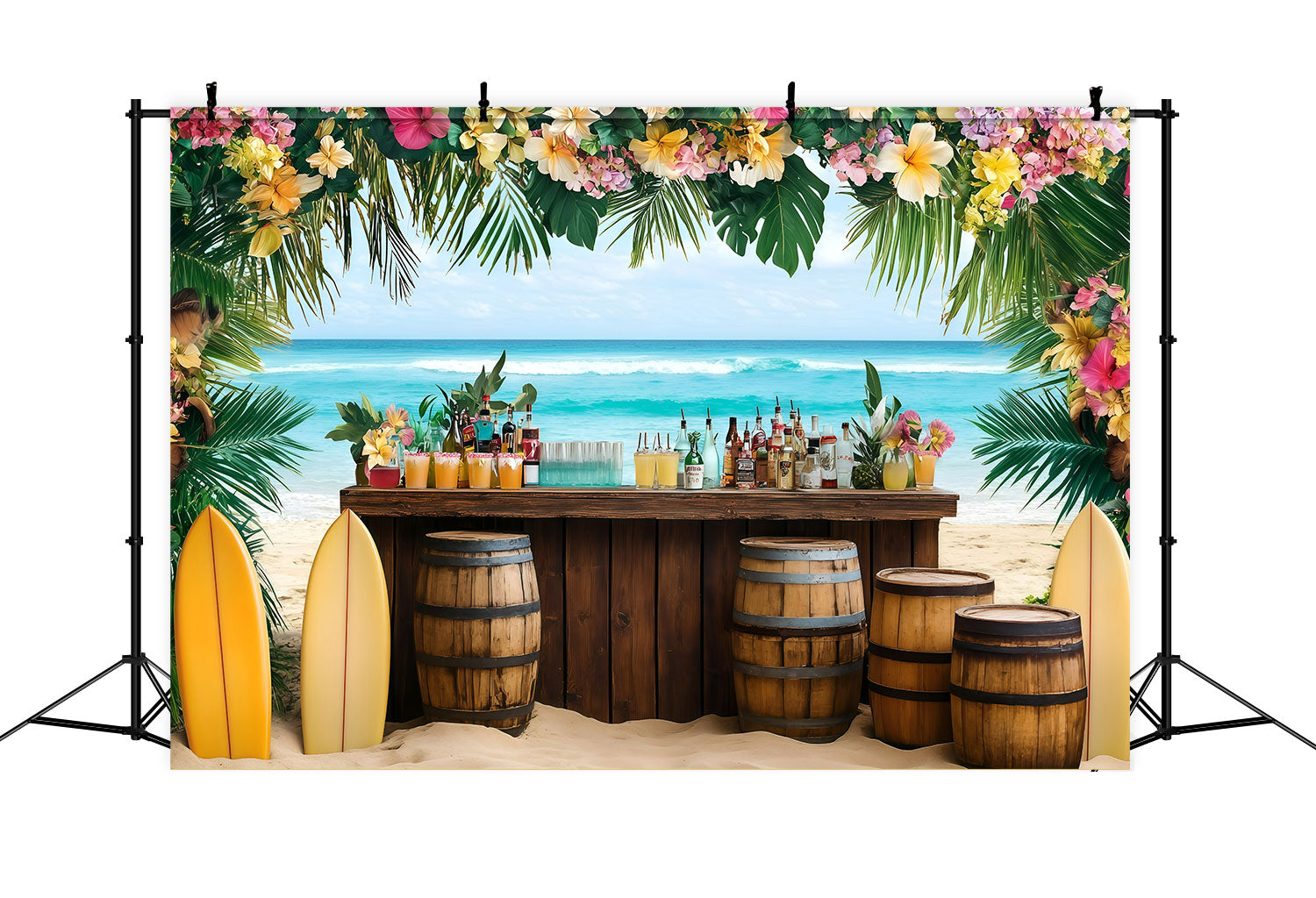 Photography Beach Backdrop Floral Tiki Bar Summer Backdrop UK GQ4-283