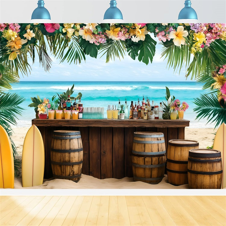Photography Beach Backdrop Floral Tiki Bar Summer Backdrop UK GQ4-283