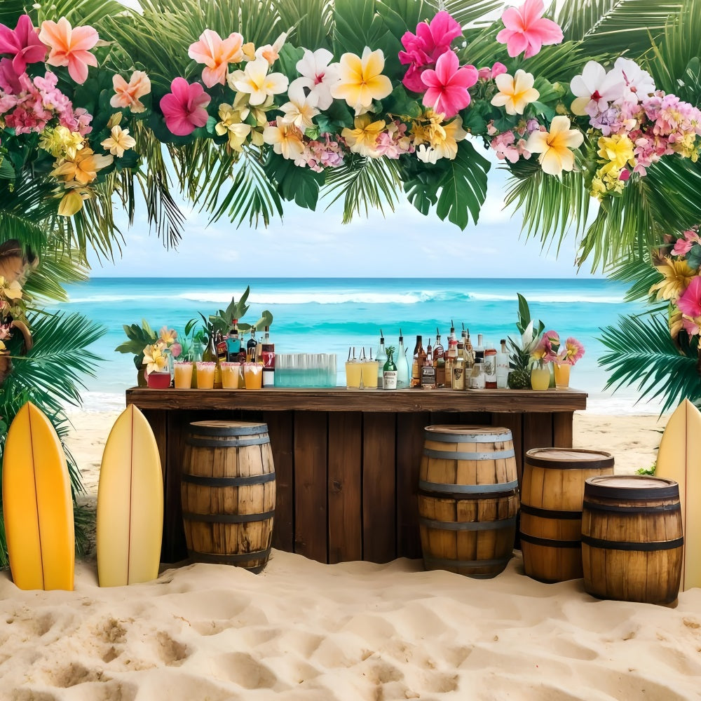 Photography Beach Backdrop Floral Tiki Bar Summer Backdrop UK GQ4-283