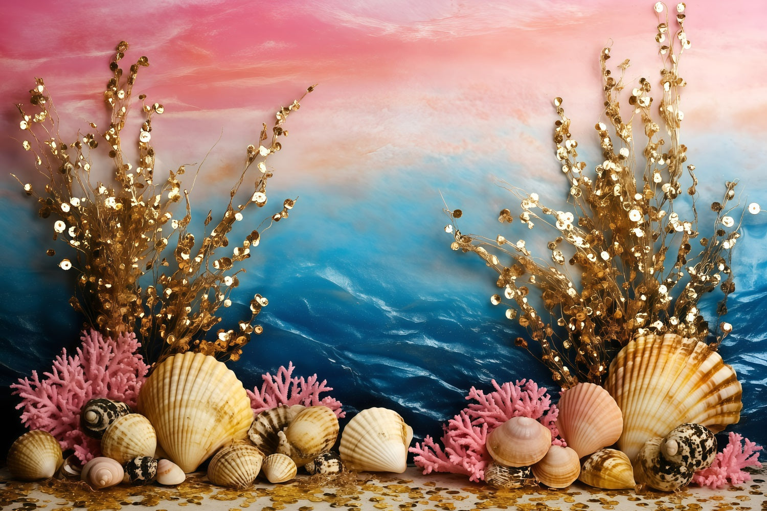 Summer Photo Backdrop Seashell Coral Ocean Backdrop UK GQ4-284