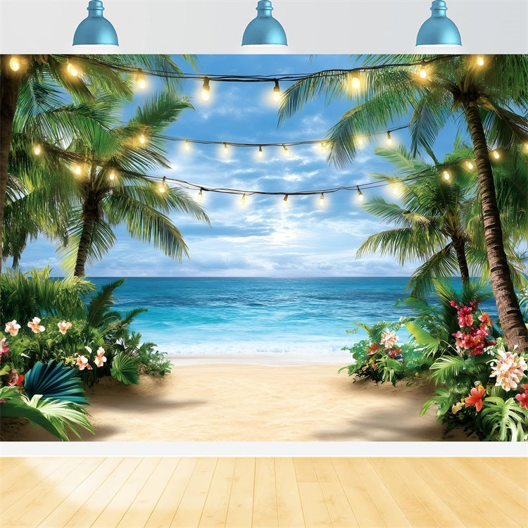 Tropical Beach Backdrop String Lights Summer Backdrop UK GQ4-287