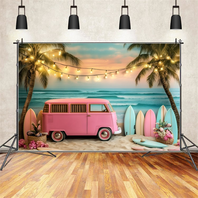 Tropical Photo Backdrop Beach Van Summer Surfing Backdrop UK GQ4-290