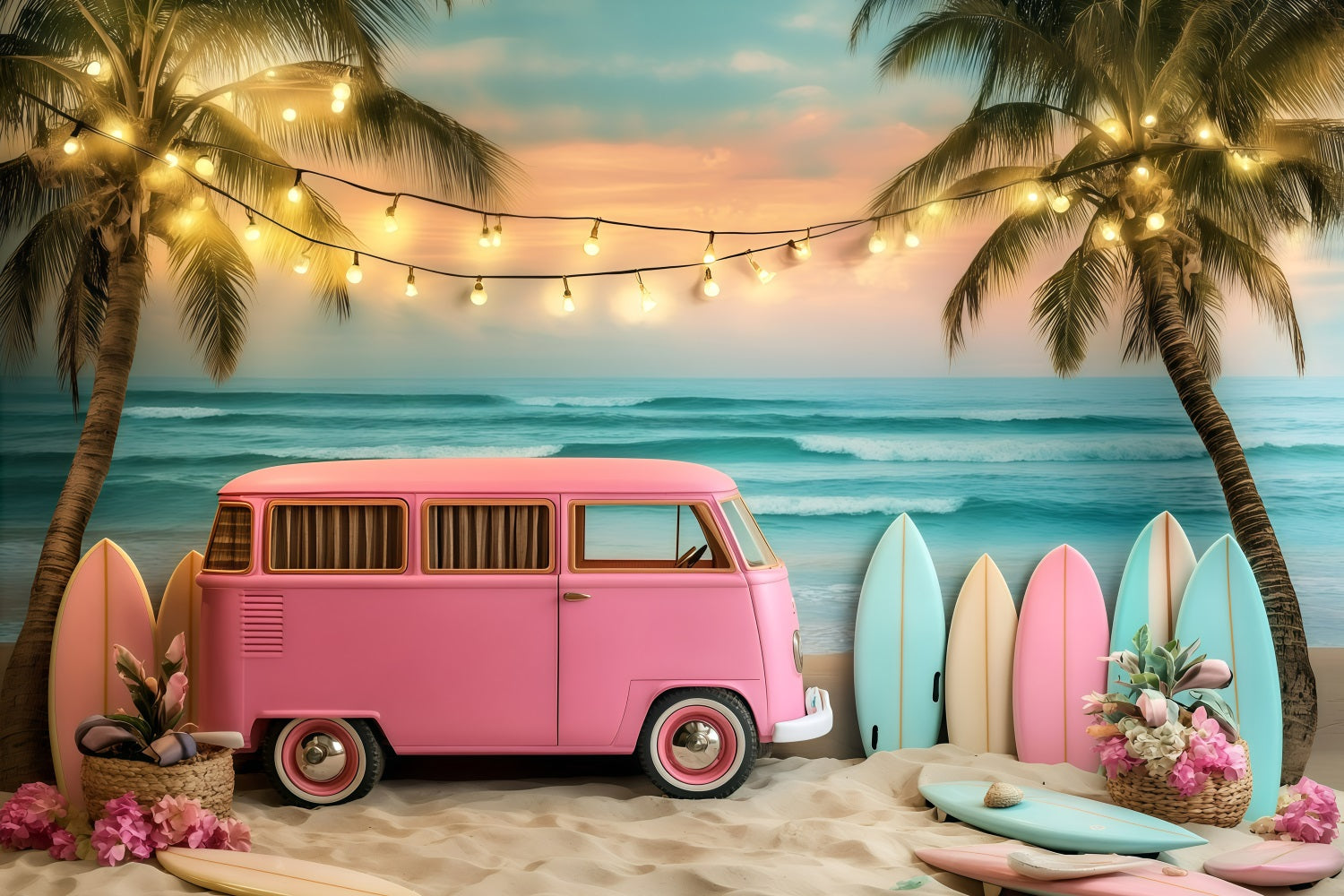 Tropical Photo Backdrop Beach Van Summer Surfing Backdrop UK GQ4-290