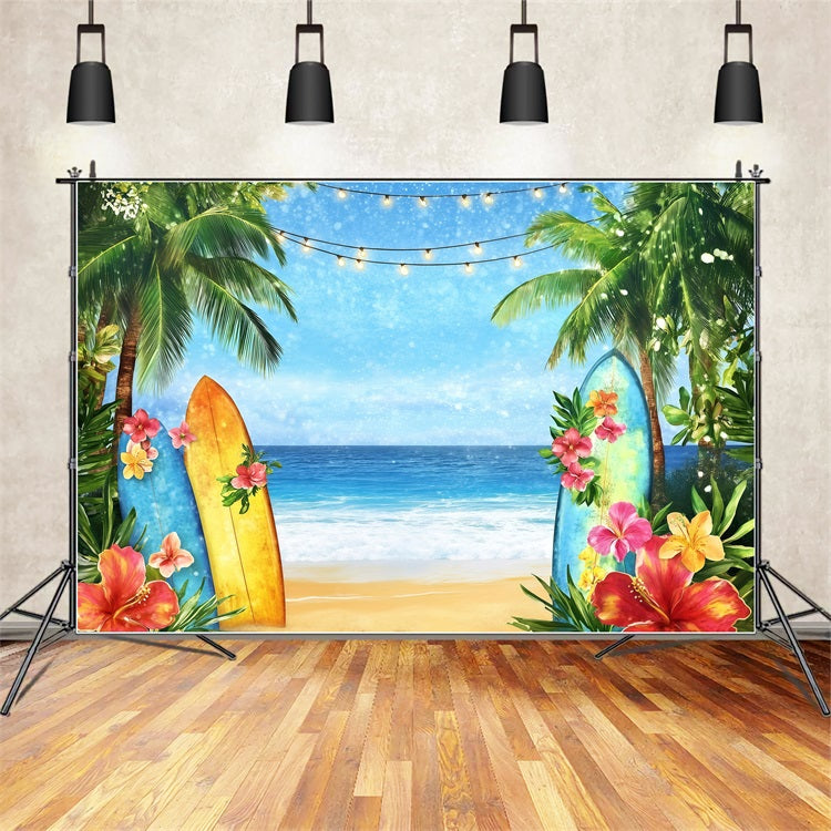 Summer Backdrops Surfboard Beach Floral Lights Backdrop UK GQ4-294