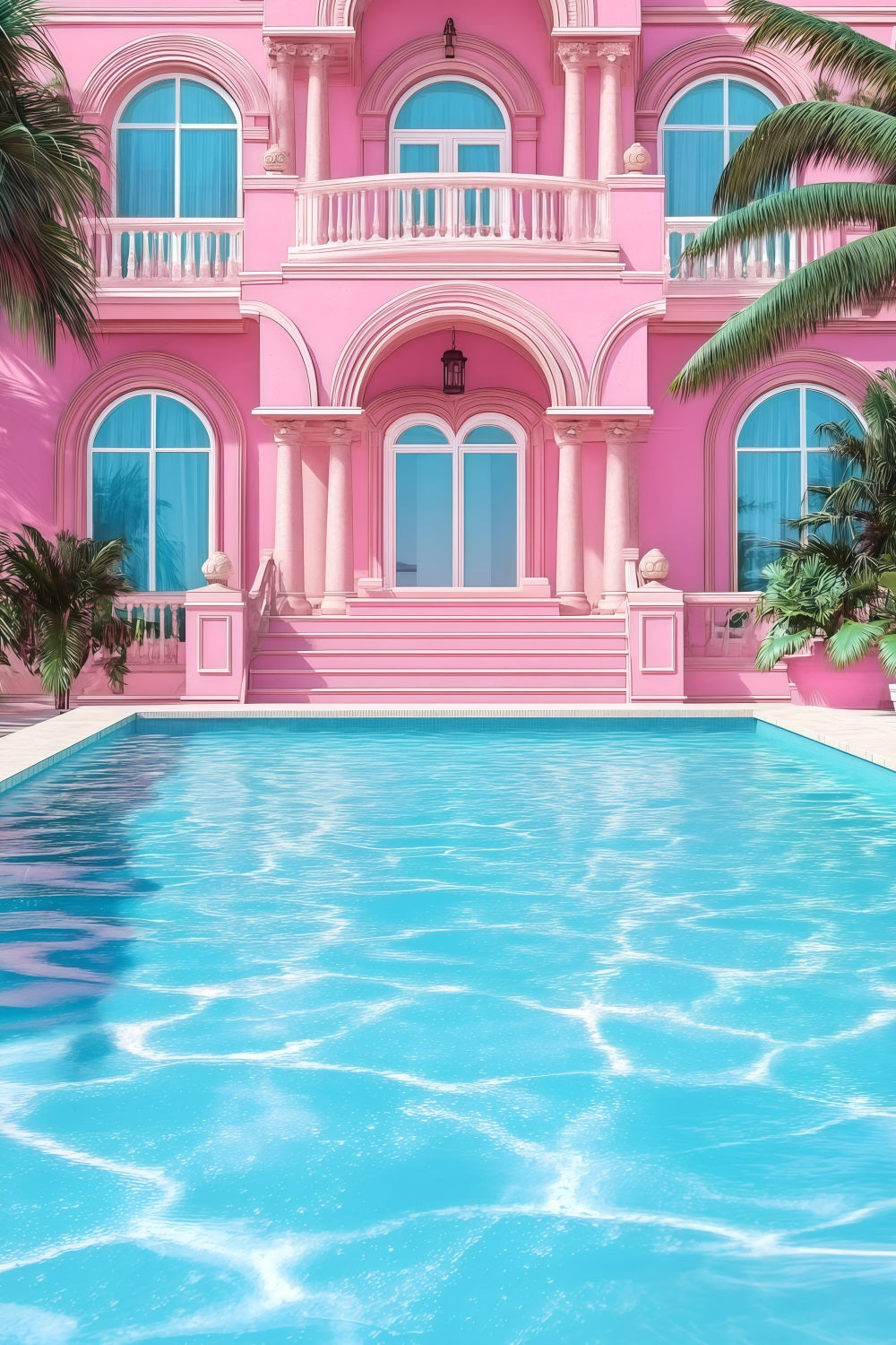 Tropical Backdrop Pink Mansion Poolside Summer Backdrop UK GQ4-296
