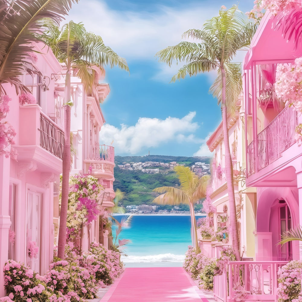 Beach Photography Backdrop Summer Pink Resort Path Backdrop UK GQ4-297