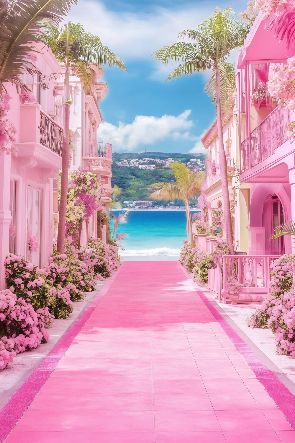 Beach Photography Backdrop Summer Pink Resort Path Backdrop UK GQ4-297