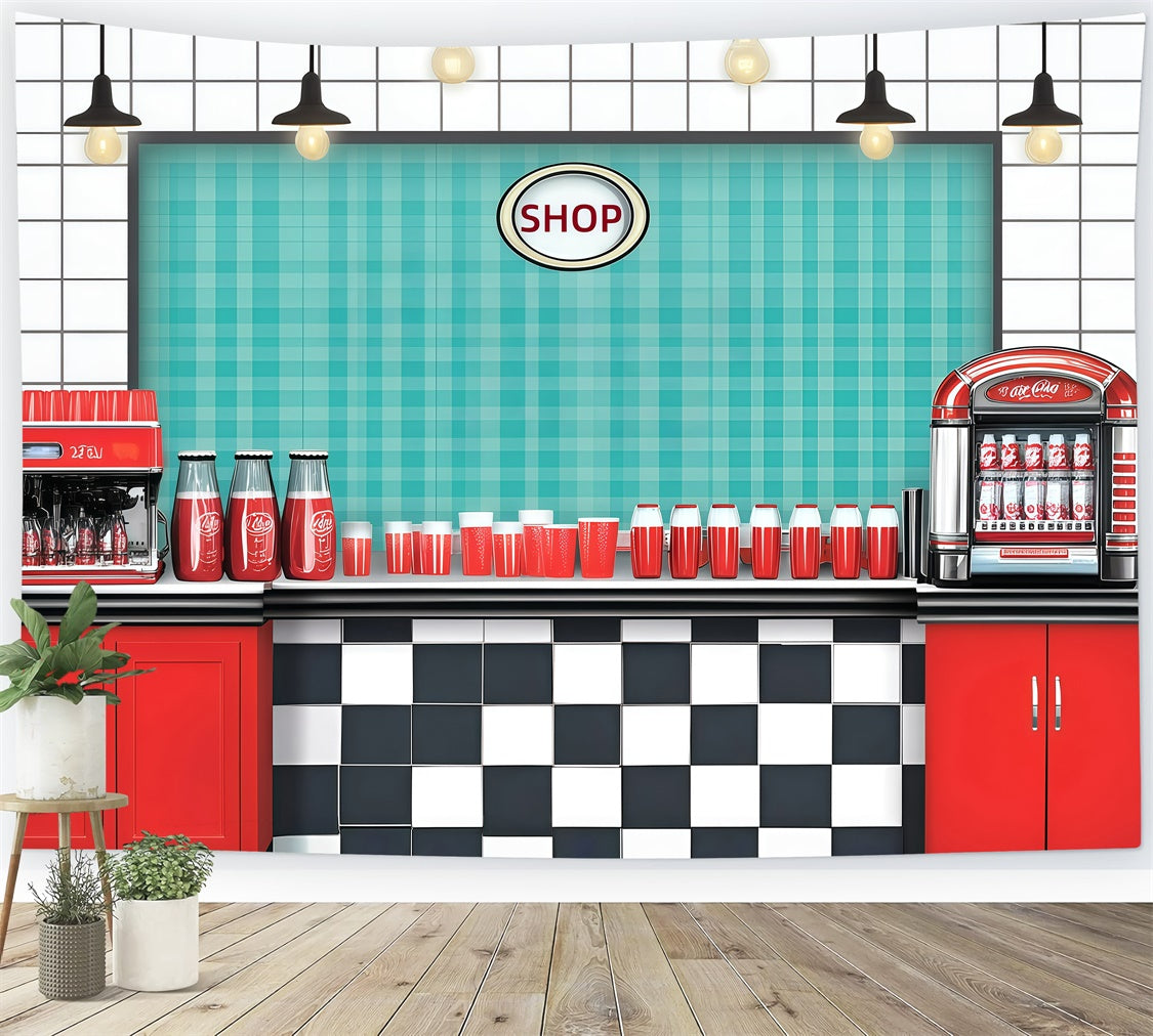Vintage Photography Backdrops Retro Diner Coffee Shop Backdrop UK GQ4-327