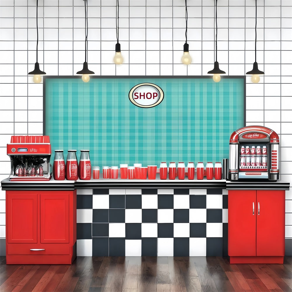 Vintage Photography Backdrops Retro Diner Coffee Shop Backdrop UK GQ4-327