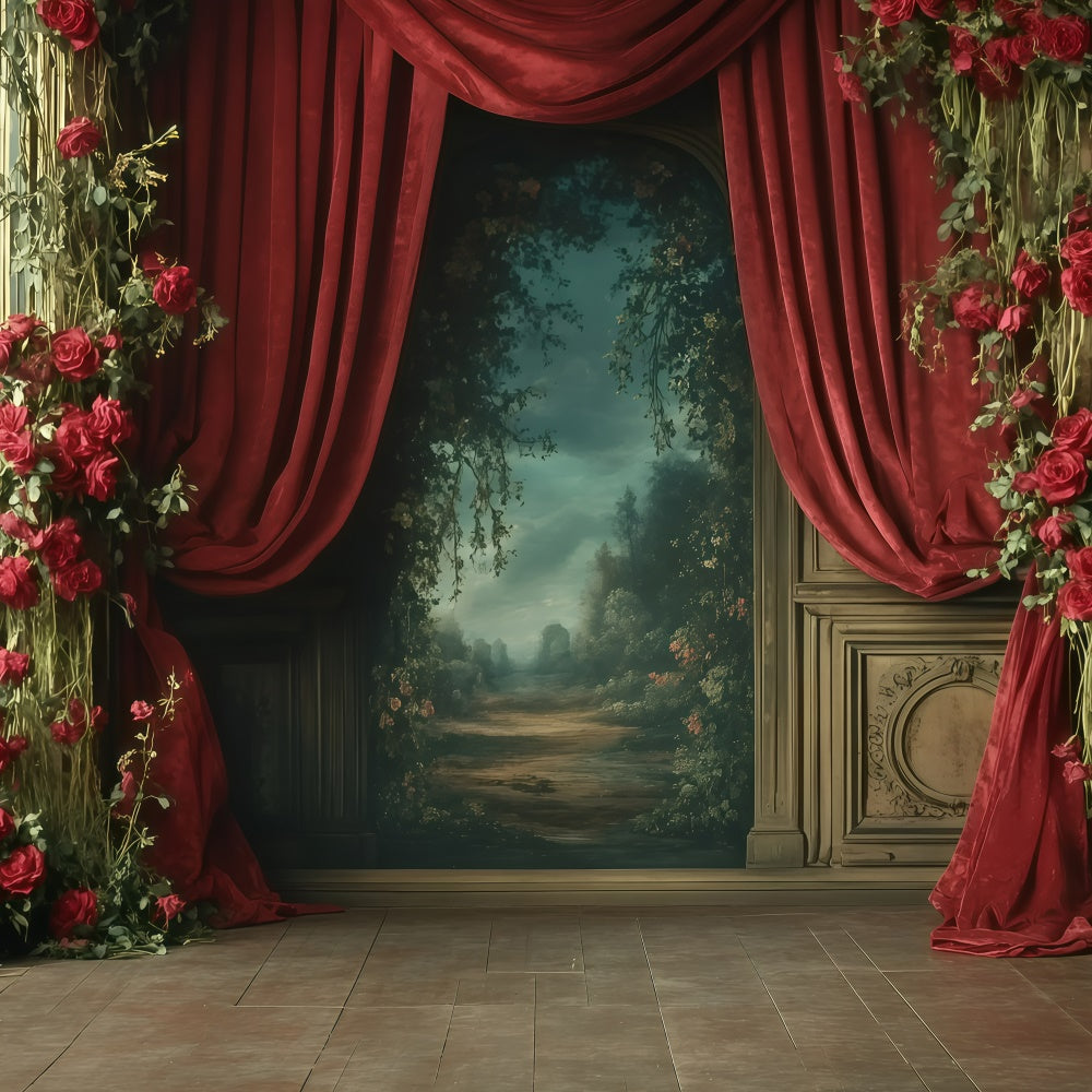 Retro Photo Backdrops Romantic Red Rose Drapes Vintage Backdrops UK GQ4-331