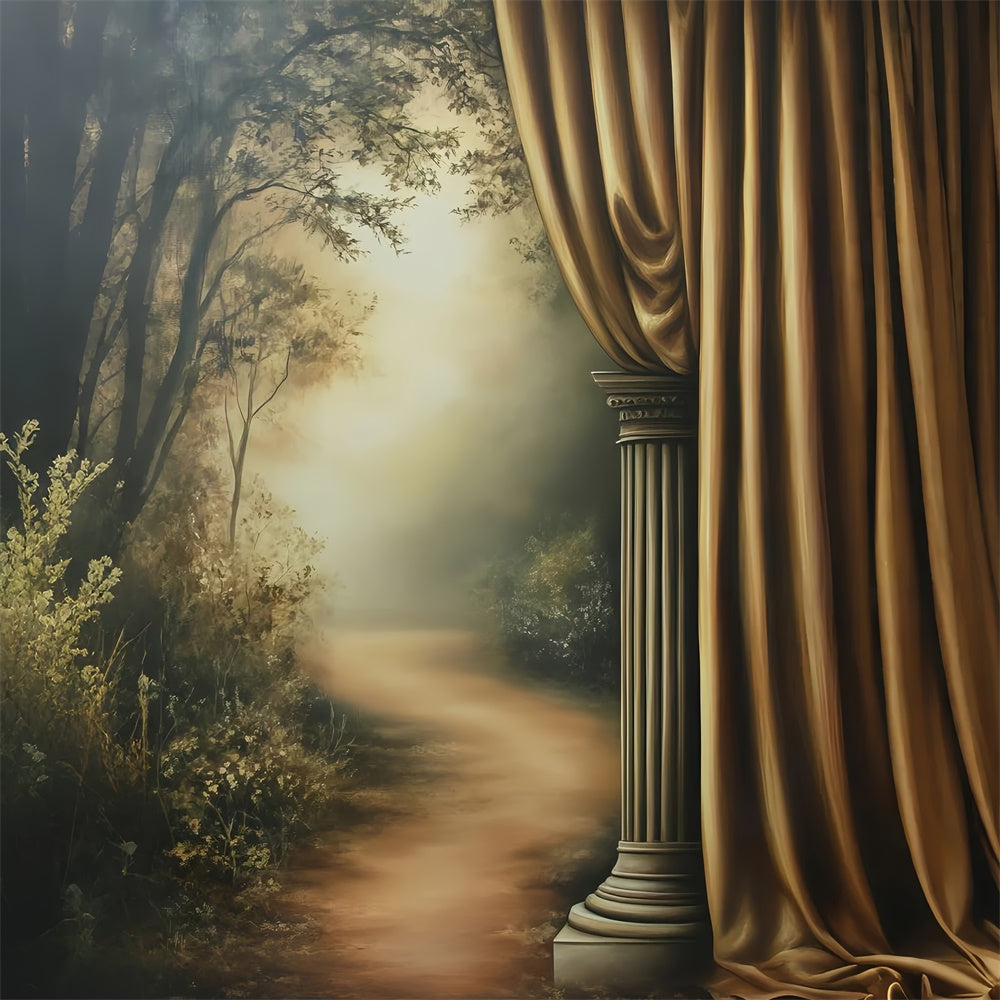 Vintage Backdrop For Photoshoot Golden Pillars Misty Forest Backdrop UK GQ4-338
