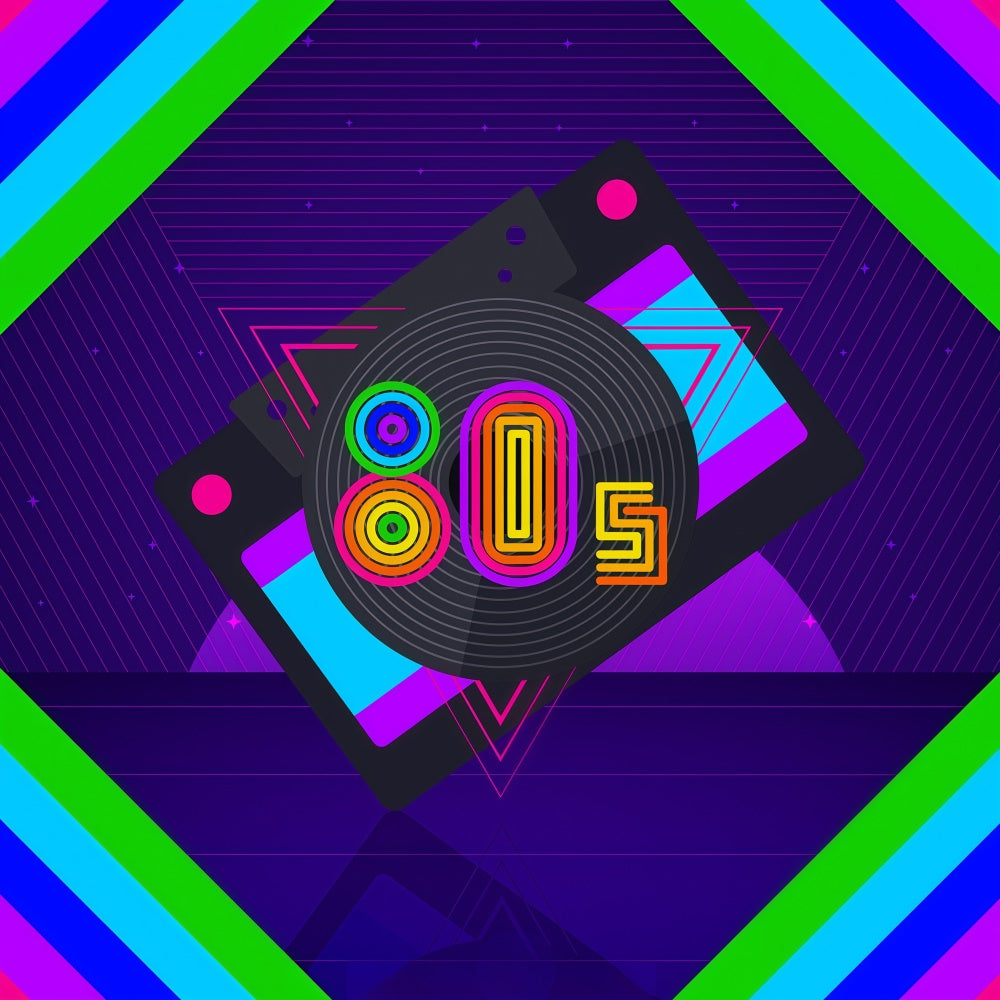 80's Photo Backdrop Glowing Tape Record Backdrop UK GQ4-358