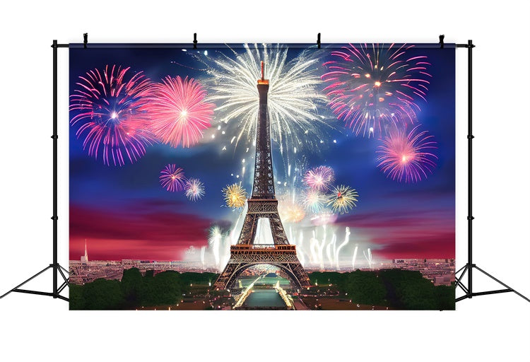 Night In Paris Backdrop Sparkling Fireworks Eiffel Tower Backdrop UK GQ4-36