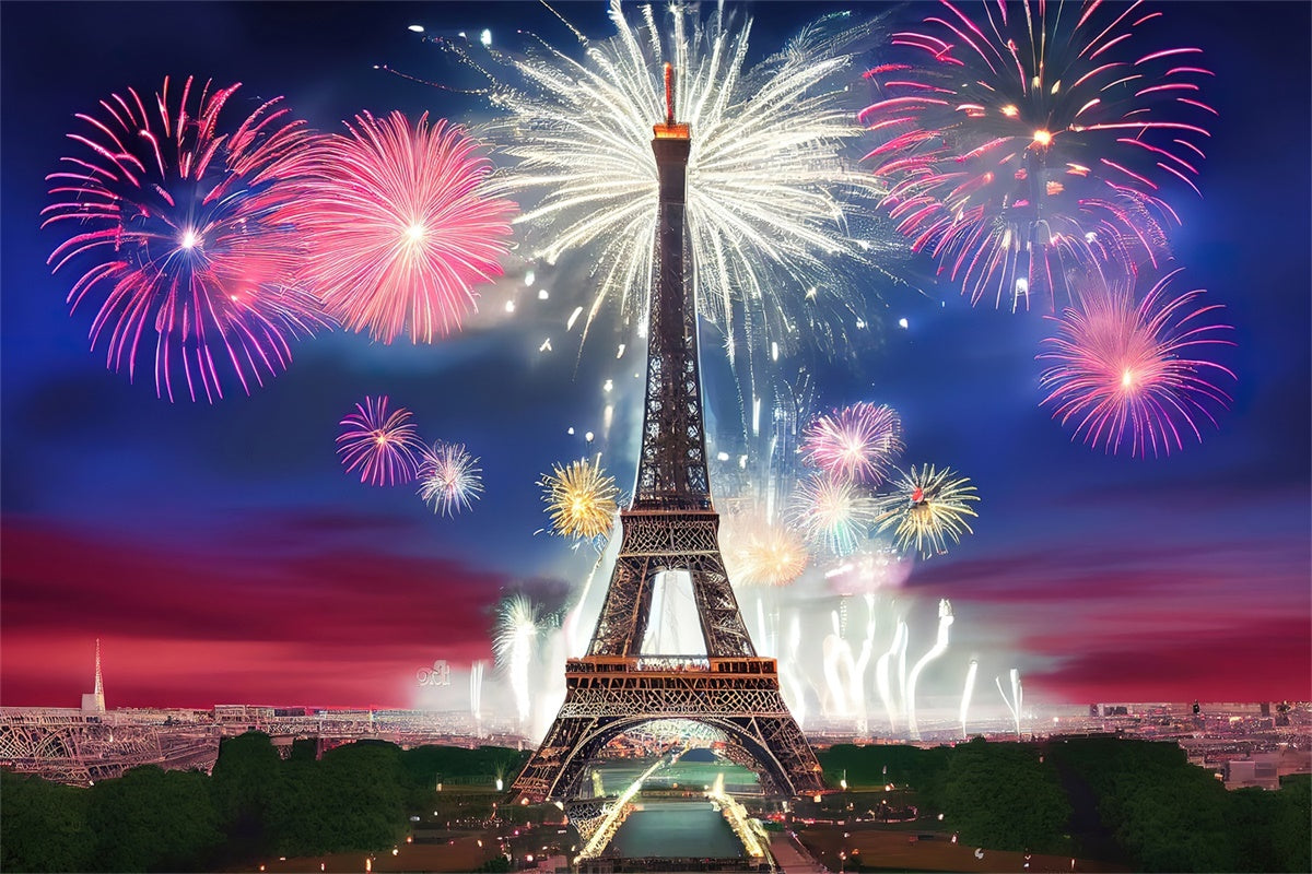 Night In Paris Backdrop Sparkling Fireworks Eiffel Tower Backdrop UK GQ4-36