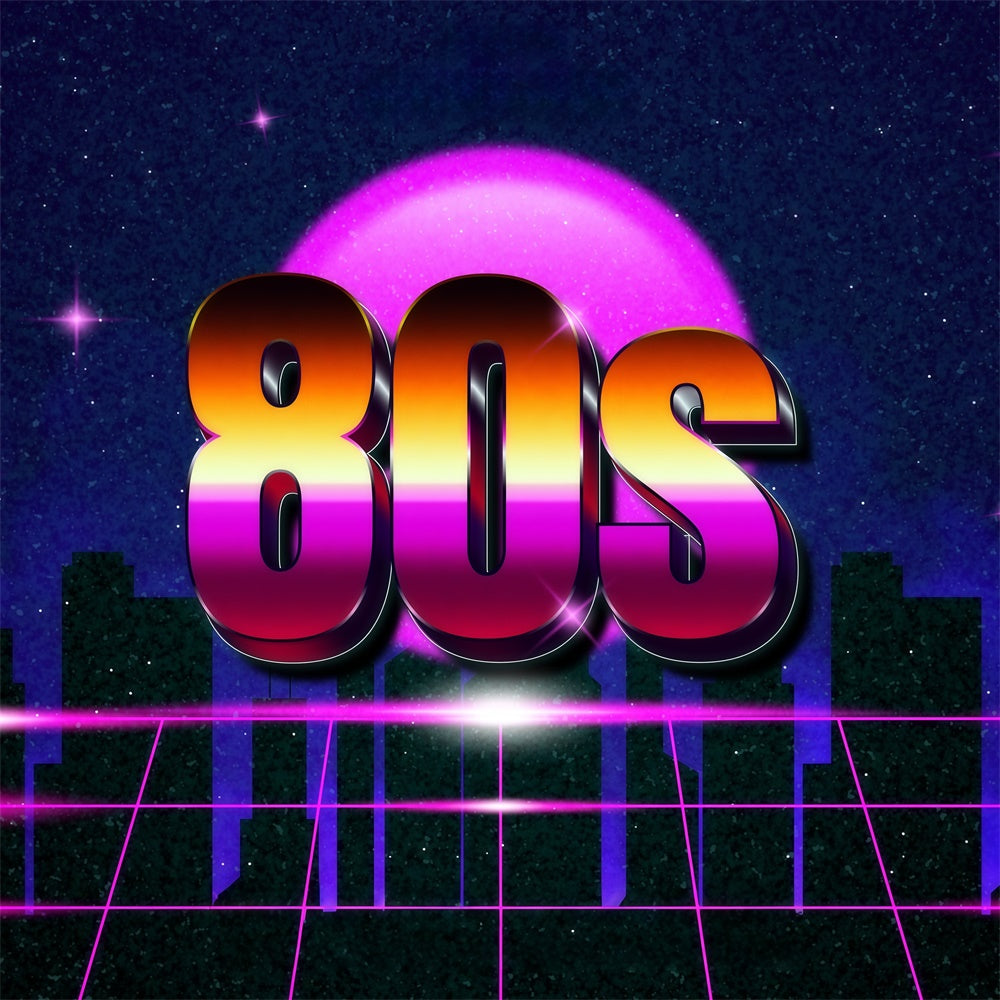 80s Backdrop Neon Grid Purple Horizon Backdrop UK GQ4-363