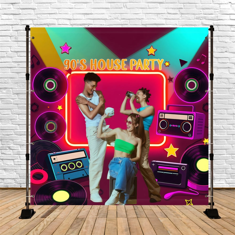 90s Backdrop Nostalgic Boombox Records Personalized Backdrop UK GQ4-365