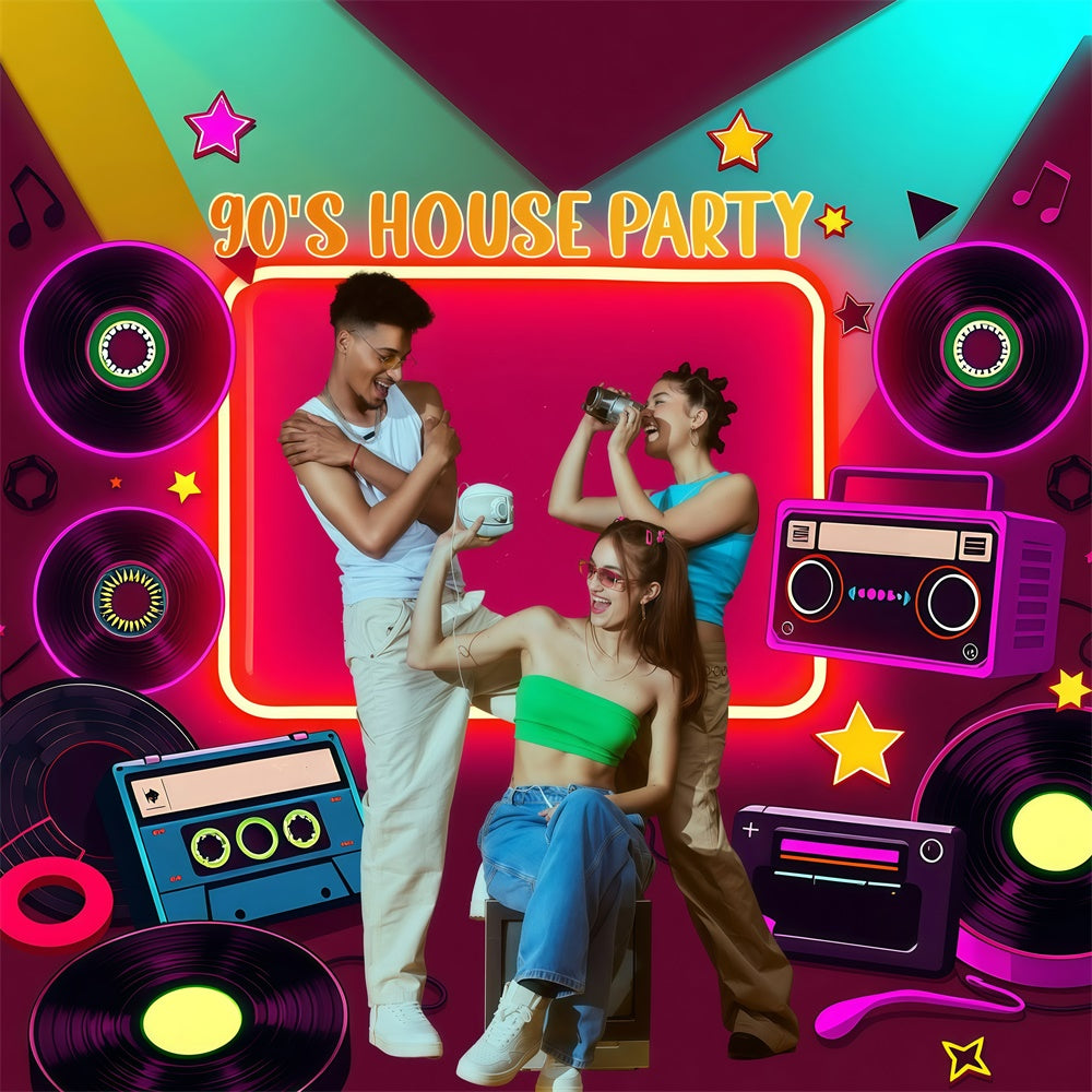90s Backdrop Nostalgic Boombox Records Personalized Backdrop UK GQ4-365