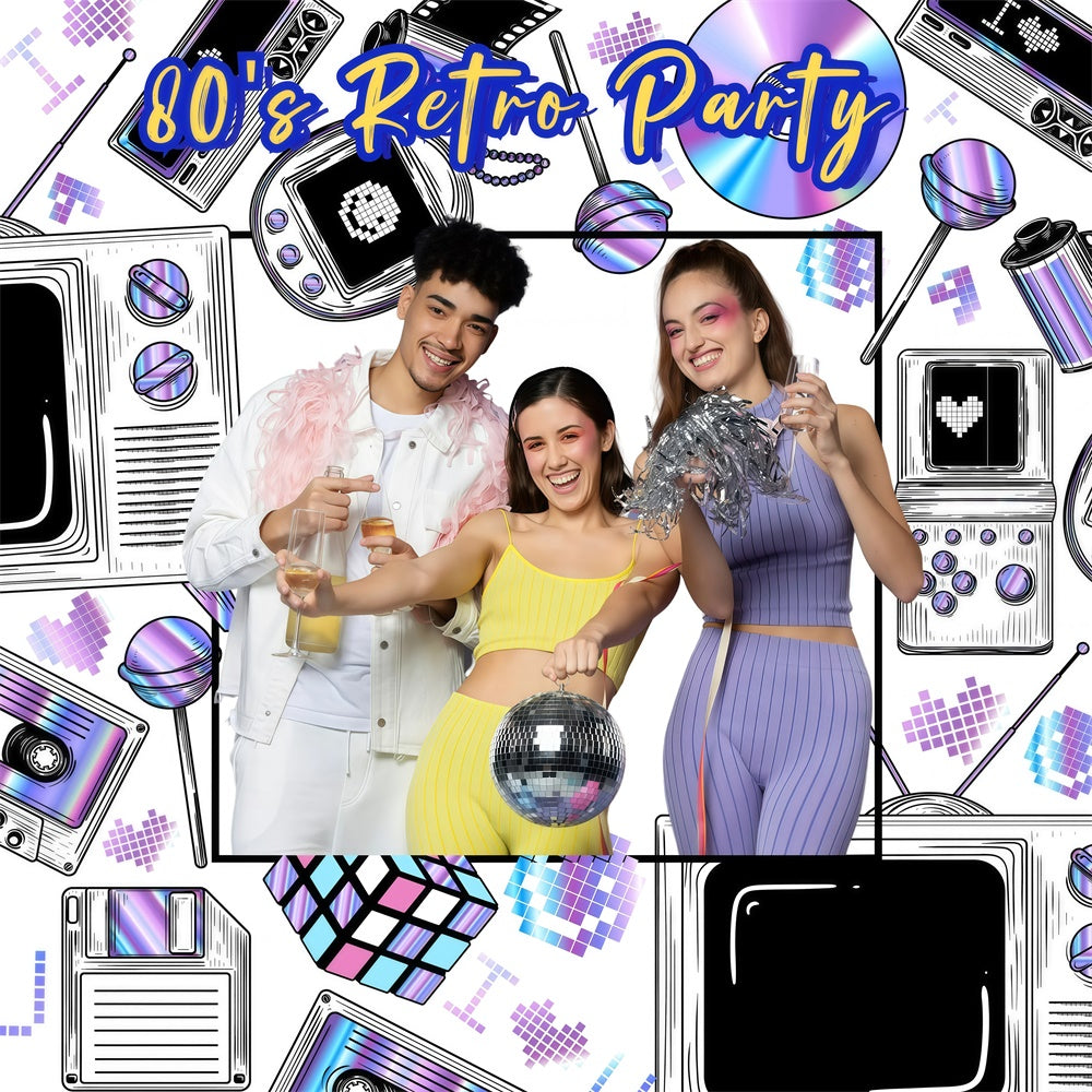 80s Photo Backdrop Vintage Doodle Style Customized Backdrop UK GQ4-366