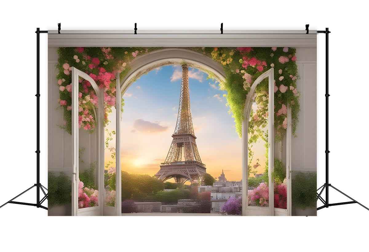 Paris Photography Backdrop Eiffel Tower Window View Backdrop UK GQ4-40