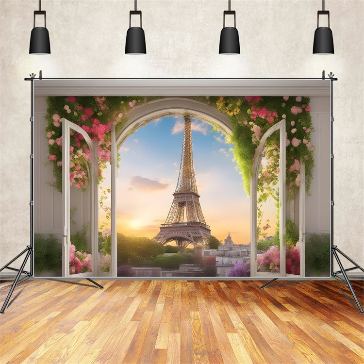 Paris Photography Backdrop Eiffel Tower Window View Backdrop UK GQ4-40