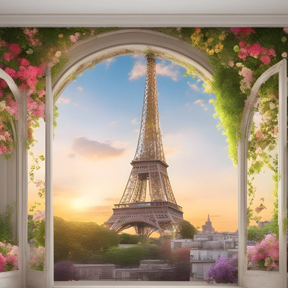 Paris Photography Backdrop Eiffel Tower Window View Backdrop UK GQ4-40