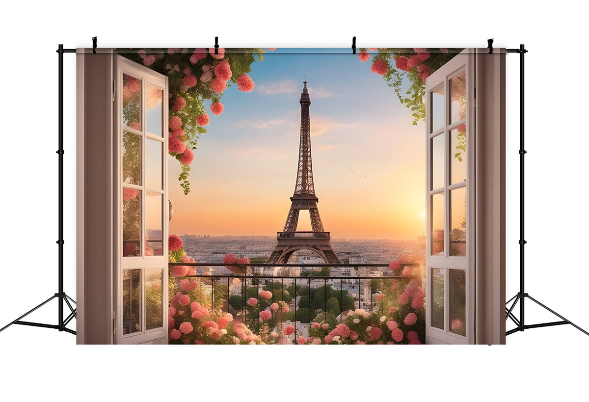Paris Eiffel Tower Backdrop  City Sunset Garden Balcony Backdrop UK GQ4-41