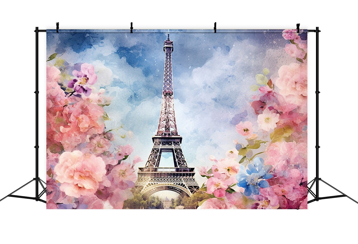 Paris Photo Backdrop Watercolor Eiffel Tower Floral Backdrop UK GQ4-42