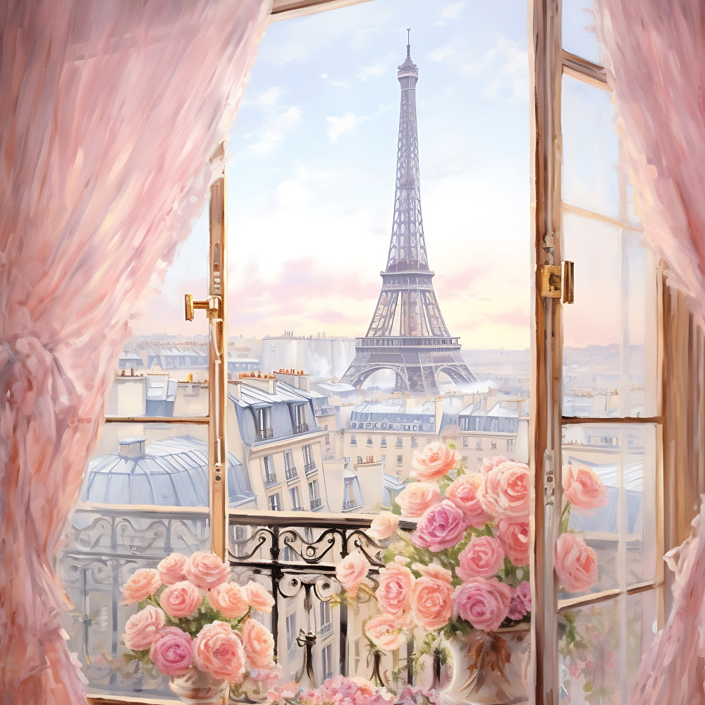 Eiffel Tower Paris Backdrop Dreamy Paris View Roses Backdrop UK GQ4-48