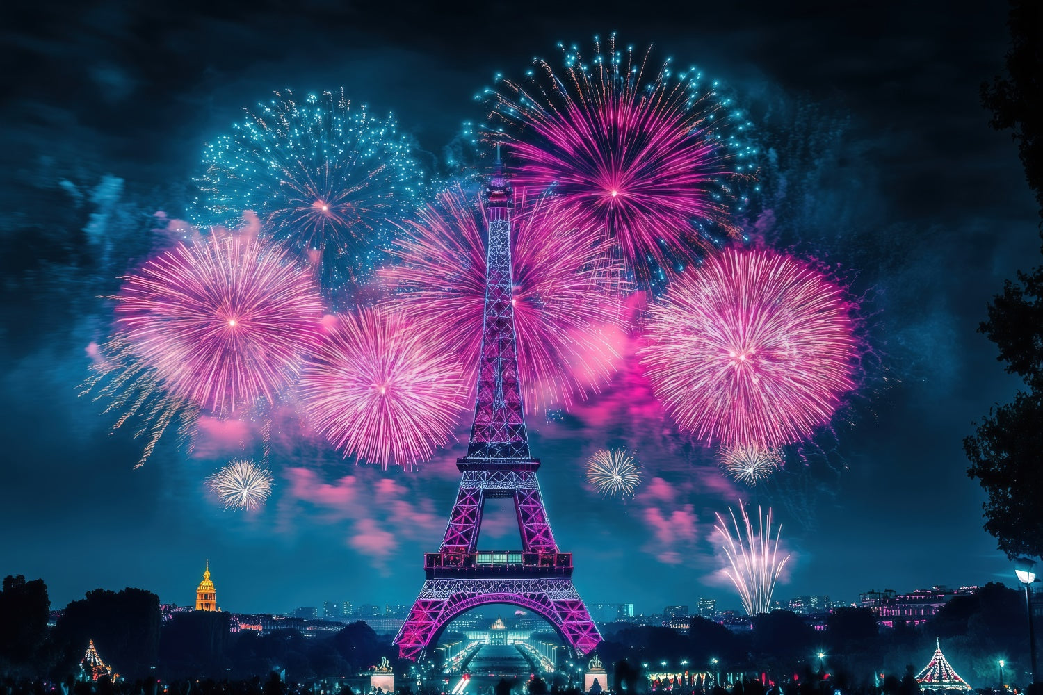 A Night In Paris Backdrop Sparkling Firework Cityscape Backdrop UK GQ4-57