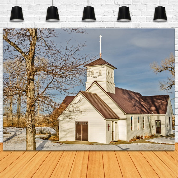 Church Photo Backdrop Rural Snow Architecture Backdrop UK GQ4-66