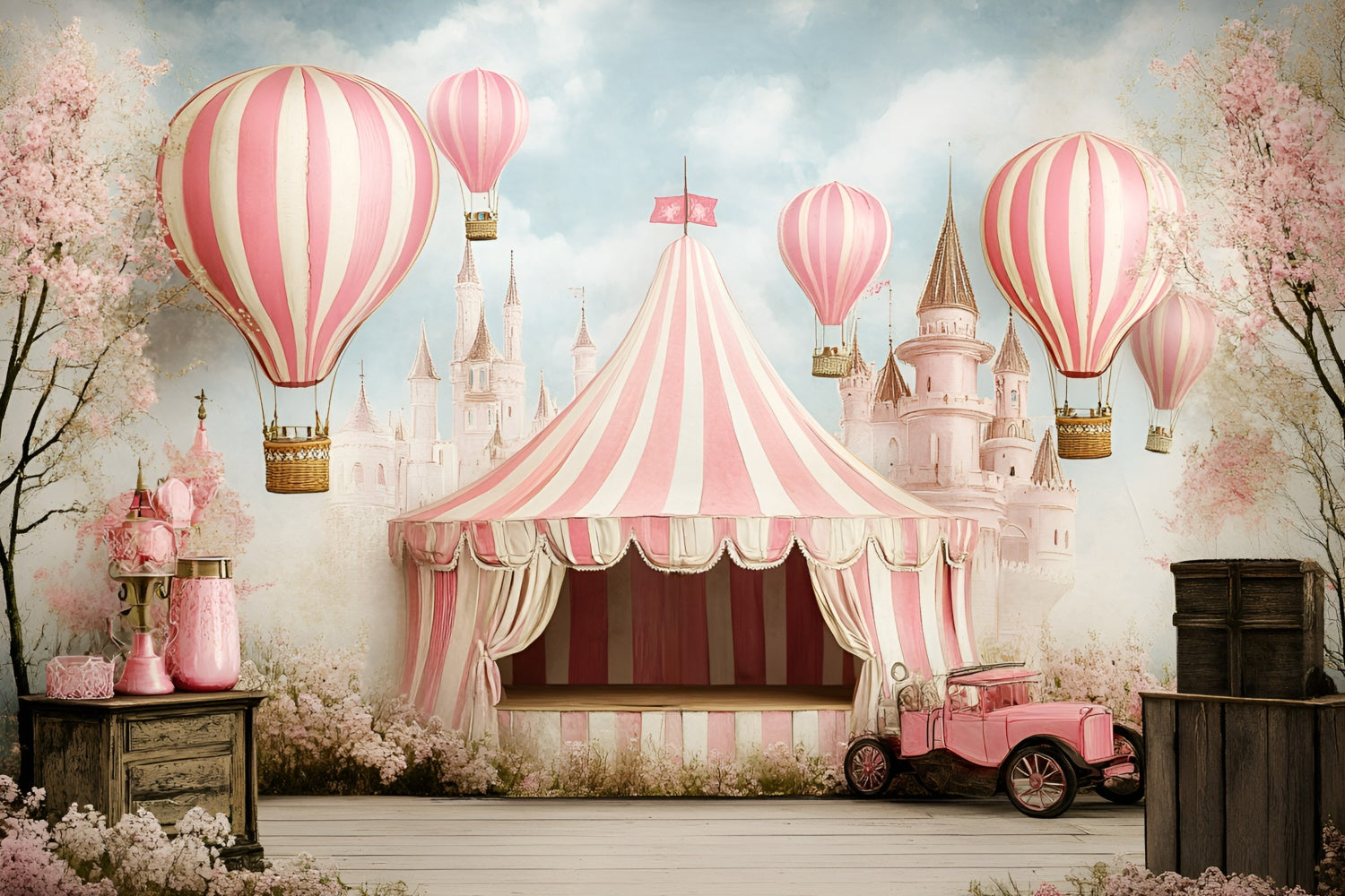 Carnival Tent Backdrop Fantasy Pink Castle Balloon Backdrop UK GQ5-115
