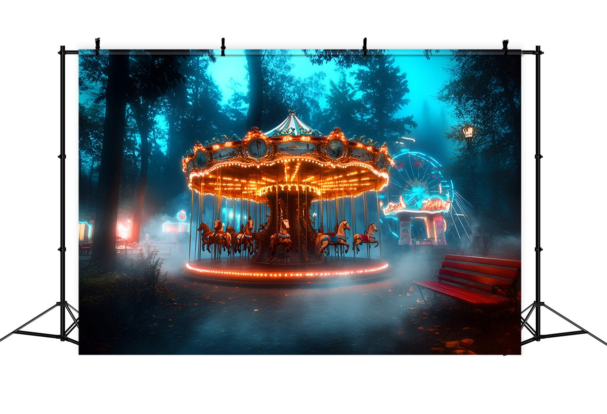 Carnival Backdrop Enchanted Forest Carousel Ferris Backdrop UK GQ5-123