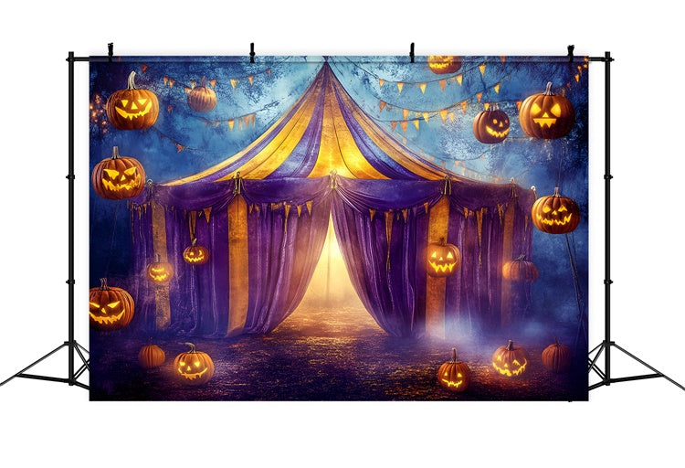 Halloween Circus Backdrop Purple Tent Pumpkins Backdrop UK GQ5-137