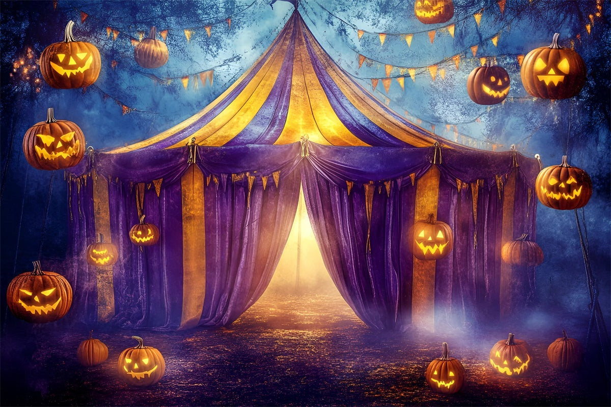 Halloween Circus Backdrop Purple Tent Pumpkins Backdrop UK GQ5-137