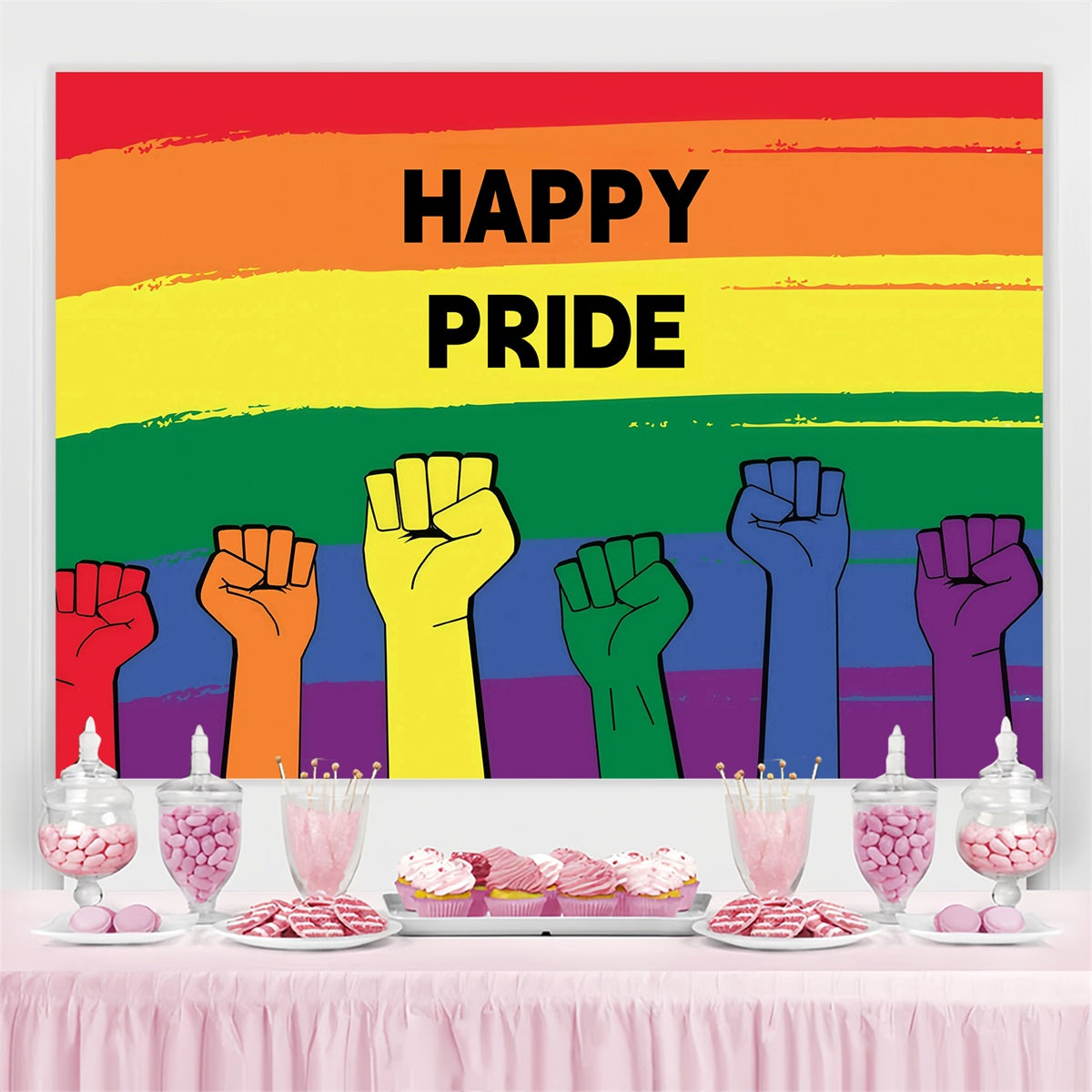 Pride Month Backdrop Happy Fists Raised Backdrop UK GQ5-228