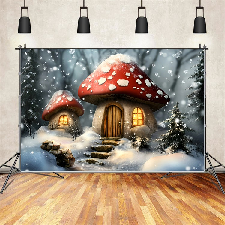 Snowflake Backdrop Snowy Mushroom Cottage Backdrop UK GQ57-172