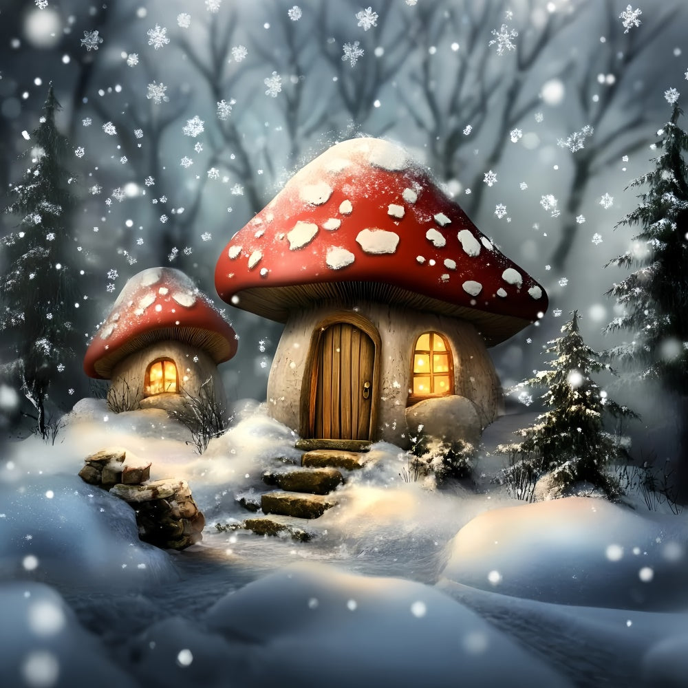 Snowflake Backdrop Snowy Mushroom Cottage Backdrop UK GQ57-172