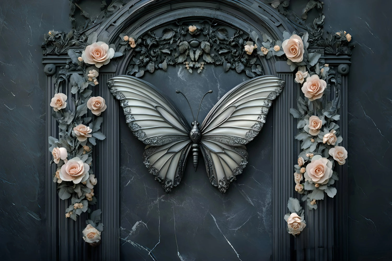 Backdrops Fine Art Midnight Butterfly Rose Arch Backdrop UK GQ57-202