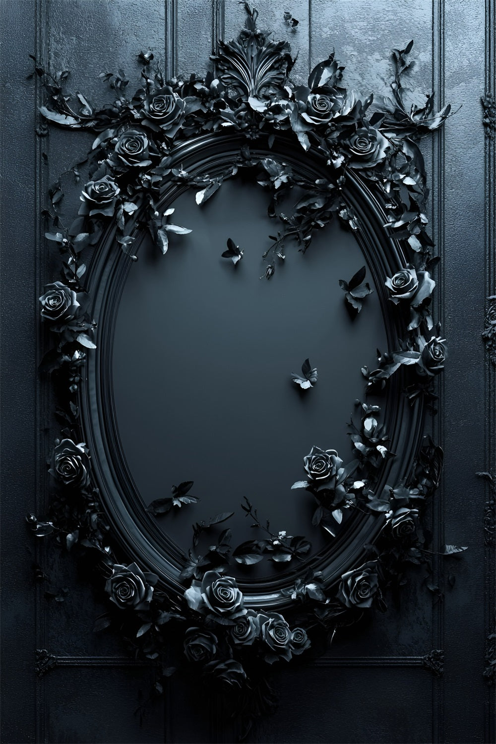 Gothic Backdrop Midnight Black Rose Oval Mirror Vintage Backdrop For Photoshoot UK GQ58-114