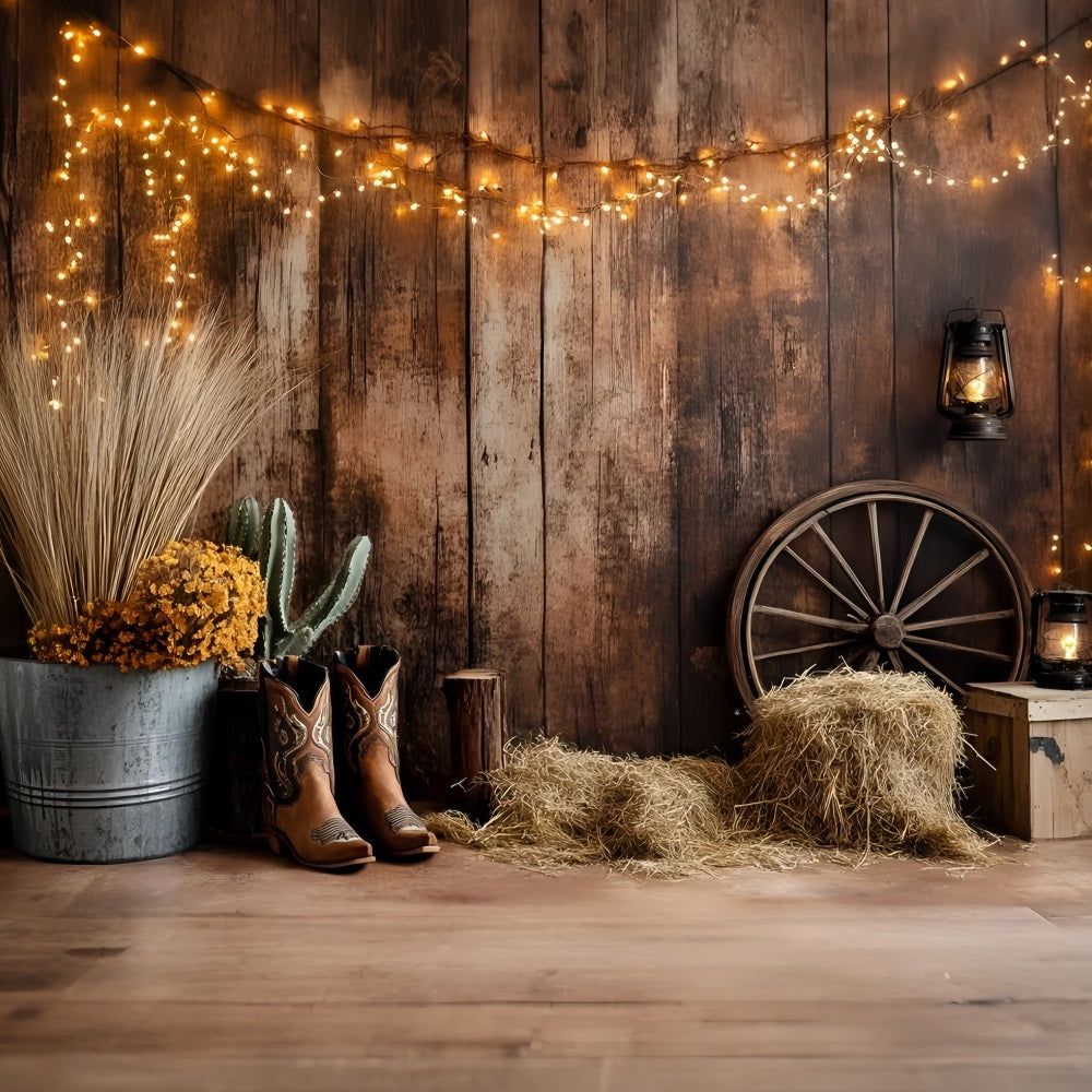Western Backdrop Western Cowboy Boots Cactus Hay Bales Backdrop Vintage UK GQ58-120