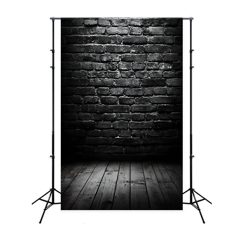 Dark Backdrop Dark Brick Wall with Wooden Floor Portrait Photography Backdrop UK GQ58-67
