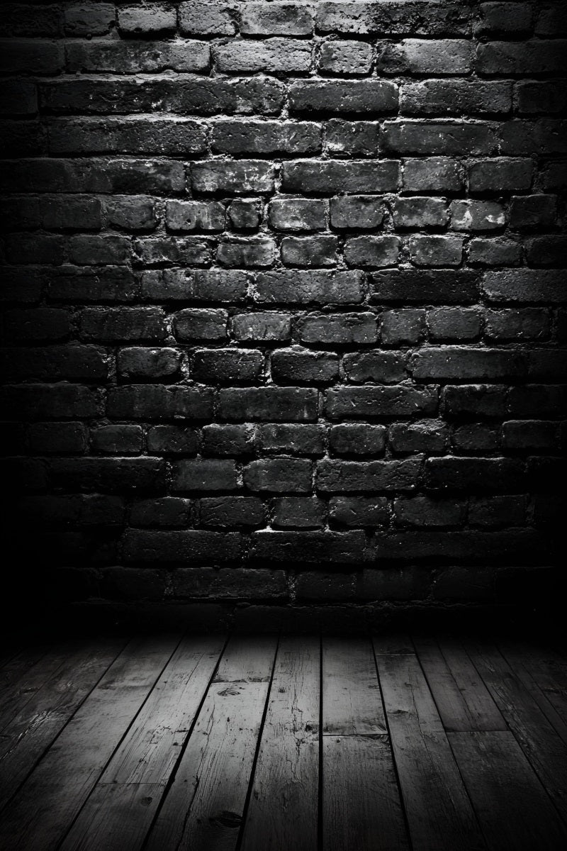 Dark Backdrop Dark Brick Wall with Wooden Floor Portrait Photography Backdrop UK GQ58-67