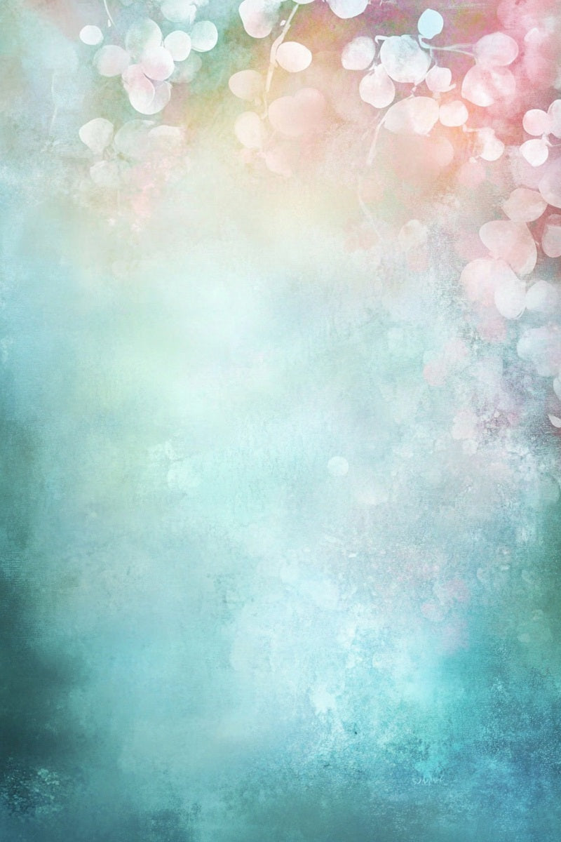 Watercolor Backdrop Dreamy Aqua and Pink Floral Blur Portrait Photo Backdrop UK GQ58-97