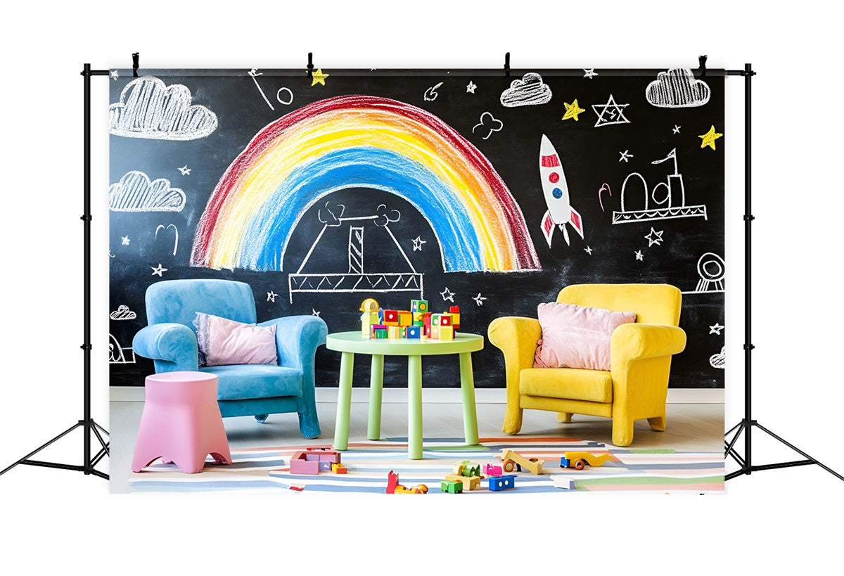 Chalkboard Backdrop Fun Learning Rainbow Wall Backdrop UK GQ6-169