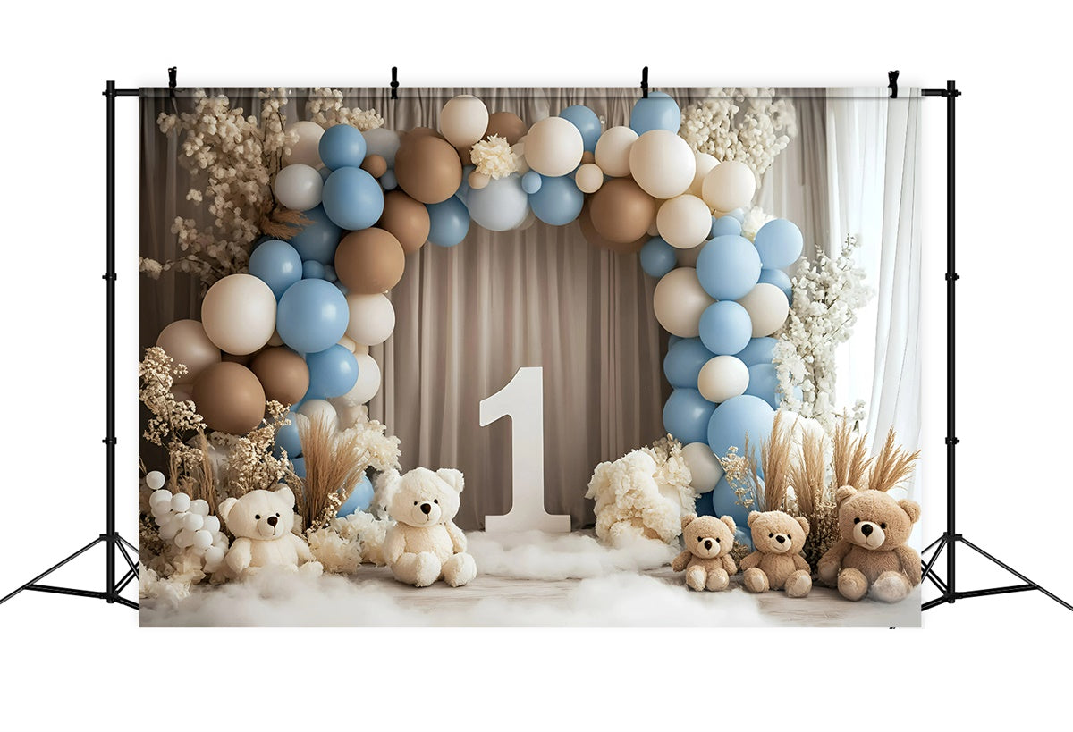 1st Birthday Backdrop Balloon Teddy Scene Backdrop UK GQ6-311