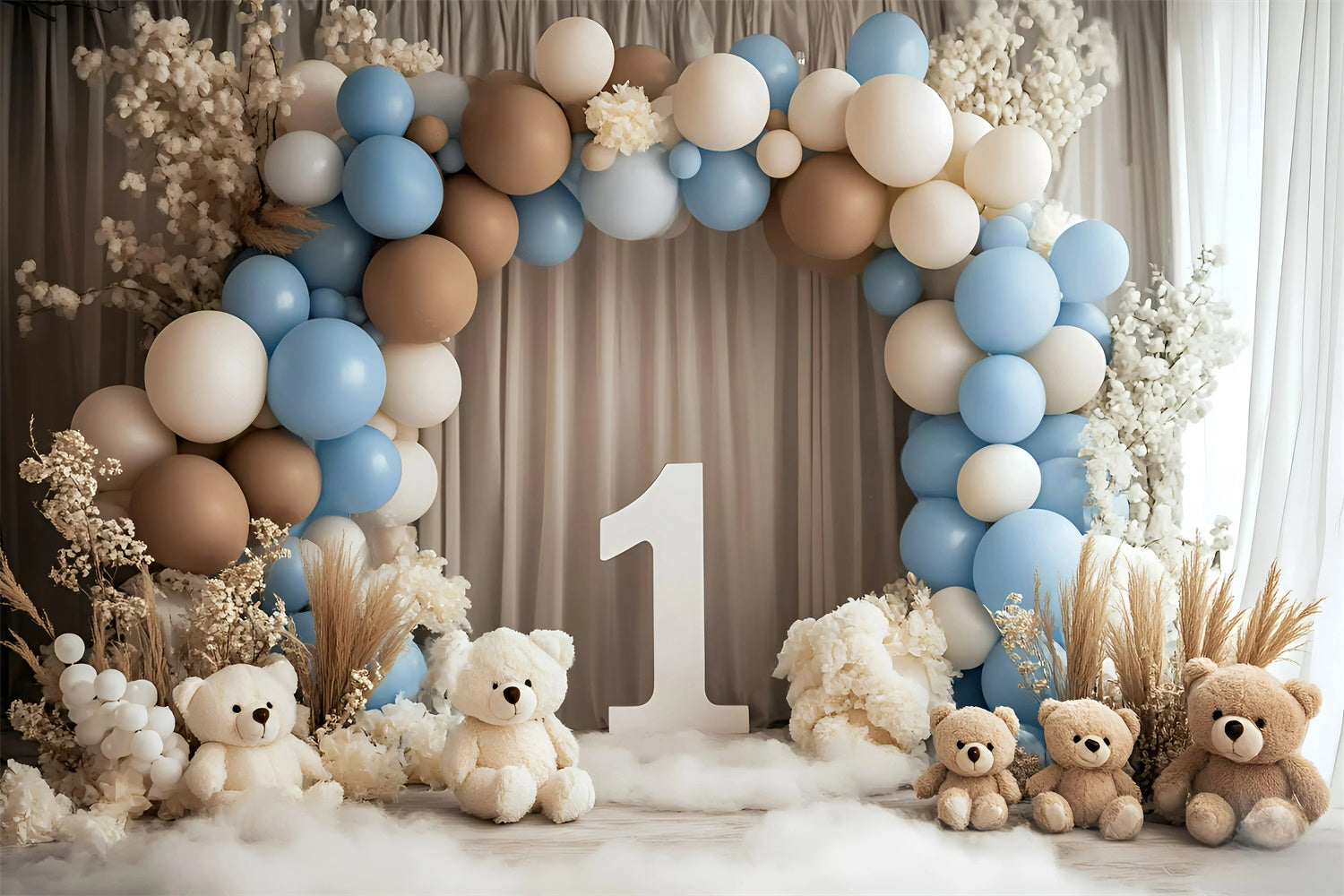 1st Birthday Backdrop Balloon Teddy Scene Backdrop UK GQ6-311