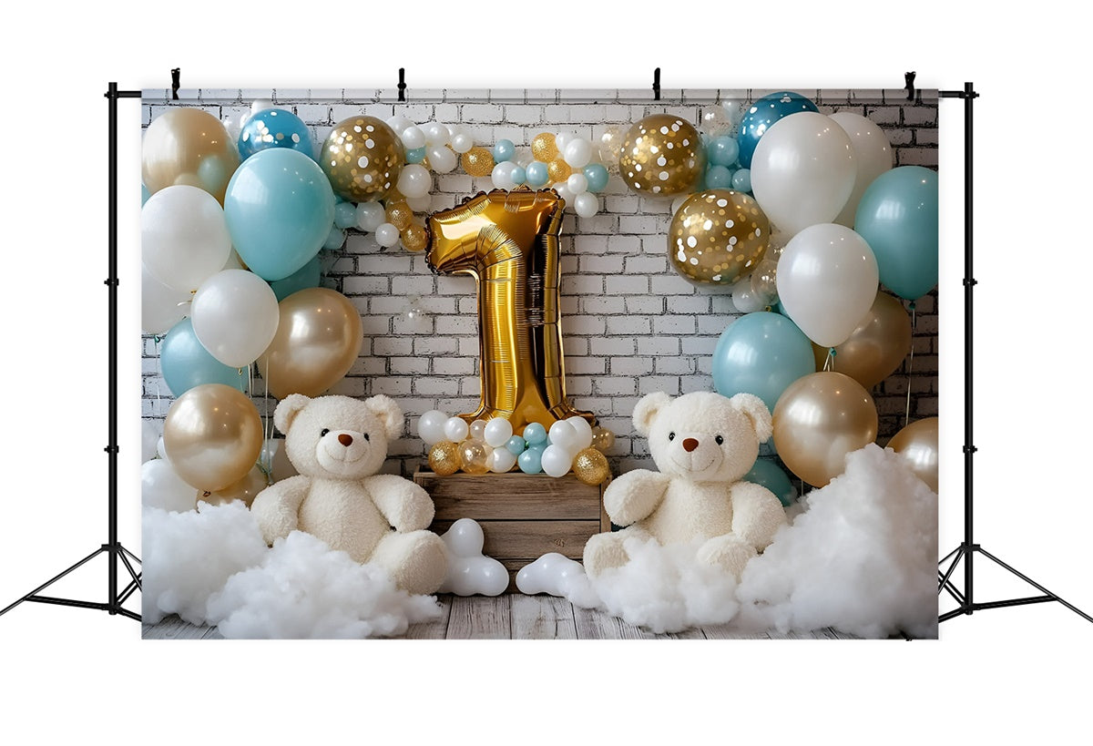 1st Birthday Backdrop Bears Balloon Bash Backdrop UK GQ6-323